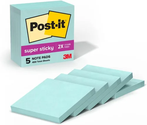 Post-it Notas súper adhesivas, 5 blocs de notas adhesivas, 3 x 3 pulgadas, suministros escolares, productos de oficina, notas adhesivas para Menta
