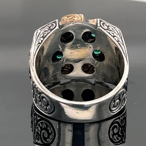 Miniatura 5 de Men Handmade Emerald Stone Ring, Rotating Split Ring, Micro Stone Ring, Ottoman Style Silver Ring, 925k Sterling Silver Ring