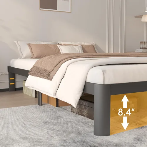 Miniatura 4 de Bases de cama tamaño matrimonial de 10 pulgadas, cama con plataforma y juntas metálicas, no requiere somier, tope antideslizante para colchón