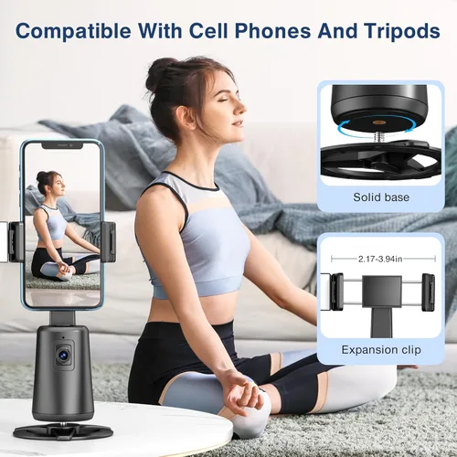 Miniatura 5 de Trípode de seguimiento facial automático giratorio de 360°, soporte para fotos y video, sin aplicación, soporte para cámara con control remoto