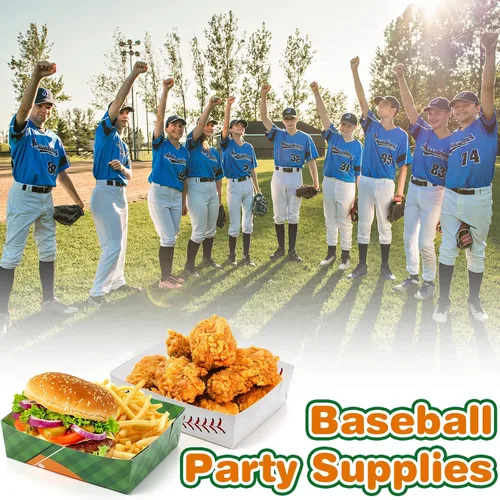 Miniatura 5 de Umigy Paquete de 100 platos de béisbol a granel, nachos de béisbol, bandejas de 5 libras, platos grandes de cumpleaños, botes de comida de papel