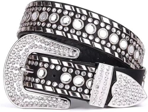 UnFader Cinturones de diamantes de imitación brillantes para mujer, cinturones de vaquera occidentales con tachuelas para pantalones de mezclilla