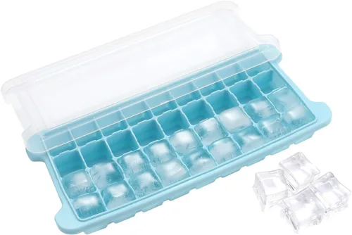 Miniatura 14 de Bandeja de cubitos de hielo, bandeja de hielo de silicona suave con tapa de polipropileno, bandejas flexibles para cubitos de hielo para congelador