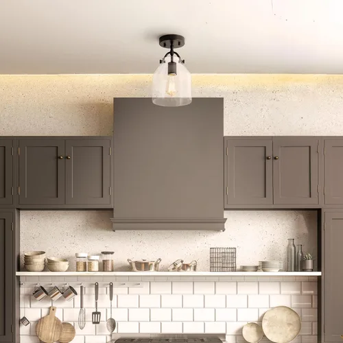 Miniatura 2 de GLOBE Electric 66000080 Lámpara de techo empotrada de 1 luz, negro mate, pantalla de vidrio angular, accesorios de iluminación de techo