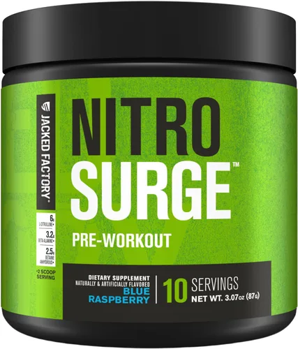 Miniatura 11 de Jacked Factory NITROSURGE Suplemento Pre Entrenamiento - Potenciador de Energía, Ganancias Instantáneas de Fuerza, Enfoque Claro y Bombeos Intensos