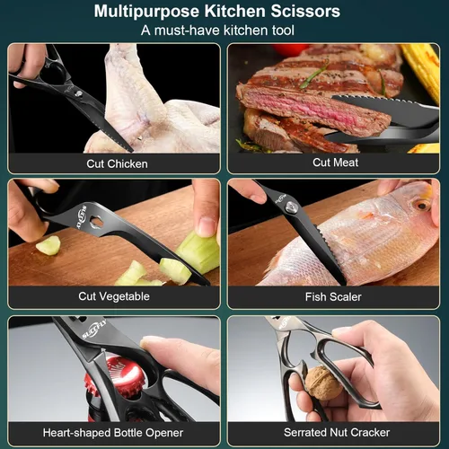 Miniatura 6 de SUCCFLY Tijeras de cocina para alimentos, tijeras de cocina de alta calidad, resistentes, tijeras de carne ultra afiladas de 8.8 pulgadas, hoja