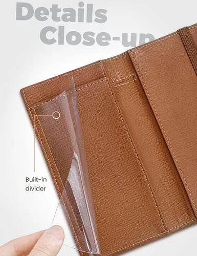 Miniatura 119 de Yarnic Funda para chequera personal, soporte para chequera con soporte para bolígrafo y divisor de plástico transparente integrado para cheques Rosa