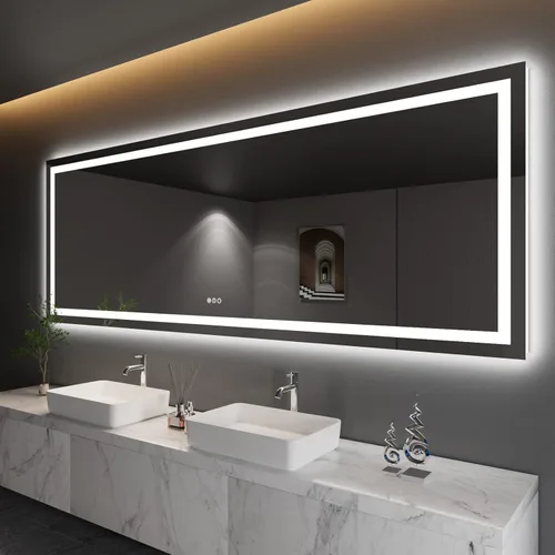 Miniatura 44 de Amorho Espejo de baño LED de 24 x 32 pulgadas con luces, iluminación frontal y retroiluminación, regulable continuamente, antiniebla, vidrio Frente