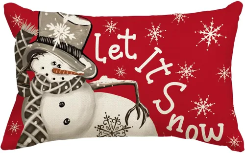 Miniatura 9 de AVOIN colorlife Funda de almohada de Navidad de invierno, diseño de lunares, muñeco de nieve I Smell, color negro nieve, 12 x 20 pulgadas