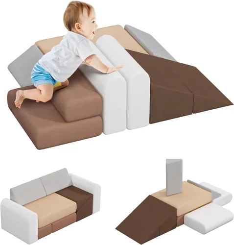 BanaSuper Bloques de espuma de escalada para niños, juego modular de 7 piezas para niños pequeños, bloques de espuma de juego suave, juguetes de