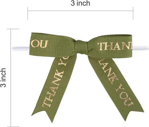 Miniatura 2 de Meseey 30 lazos de cinta con estampado dorado de agradecimiento de 2.5 pulgadas, lazos pequeños para envolver regalos Verde musgo