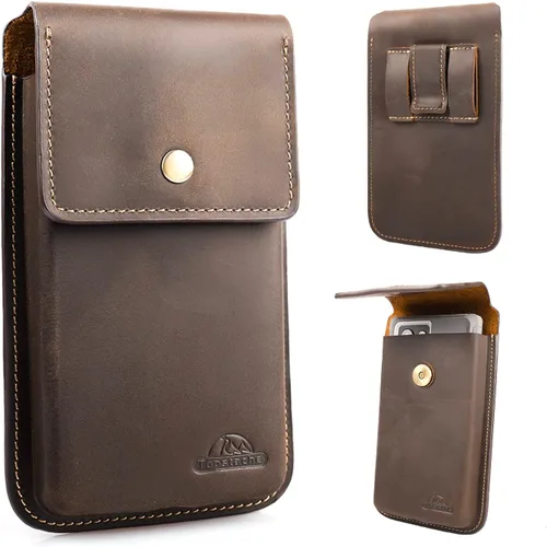 Miniatura 9 de Topstache Funda de cuero grande para cinturón, funda de celular con clip para S23/S22, bolsa de cuero para iPhone 14 Pro/14 marrón oscuro