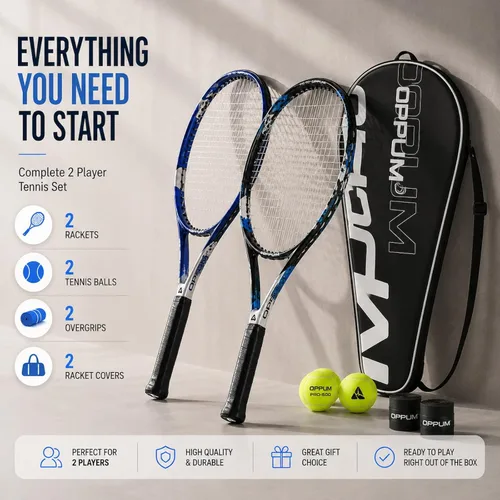 Miniatura 3 de Raquetas de tenis OPPUM PRO-500 para adultos, paquete de 2 raquetas preencordadas para principiantes e intermedios con bolsa de transporte y 2