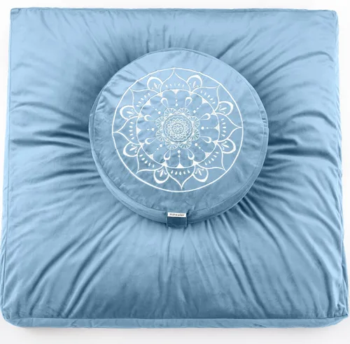 Miniatura 13 de Hihealer Cojín de meditación, funda de terciopelo tradicional tibetano para meditación, cojín grande para el suelo para adultos, cojín de trigo Azul
