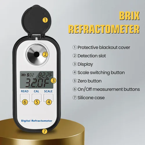 Miniatura 2 de Refractómetro digital de azúcar 0-90.0% refractómetro Brix Probador de contenido de azúcar con refractómetro de compensación automática