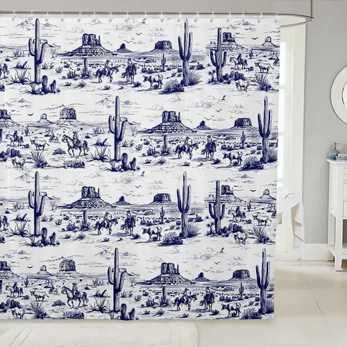 Cortinas de ducha de vaquero occidental, cortinas de baño rústicas para niños, niñas y hombres, cortinas impermeables retro de estilo rústico con 12