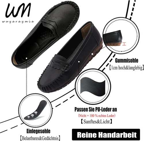 Miniatura 3 de Wuyaraymia Mocasines para mujer, de piel sintética, mocasines y sin cordones con suela de goma suave, zapatos de pie durante mucho tiempo