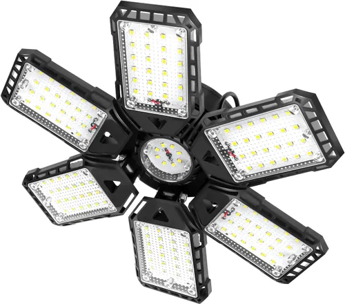 Miniatura 16 de Aoretic - Paquete de 2 luces LED de garaje de 180 W, 18000 lm, 6500 K, con 6 + 1 paneles deformables, luz de tienda LED, para sótano, granero, techo