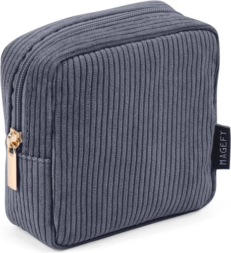 MAGEFY Pequeña bolsa de maquillaje para bolso, mini bolsa de cosméticos de pana, linda bolsa cosmética para mujeres con bolsillos deslizantes
