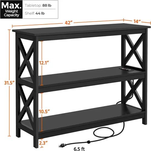 Miniatura 3 de Yaheetech Mesa de entrada con estantes de almacenamiento, mesa consola con tomas de corriente y puertos USB, mesas de sofá estrechas de madera