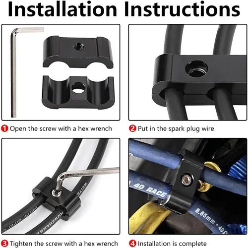 Miniatura 7 de Kit separador divisor de cables de bujía del motor Compatible con separadores de cable de aleación de aluminio de 8 mm 9 mm 10 mm azul