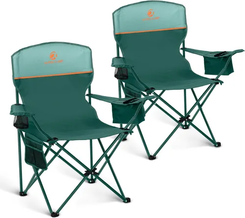 Miniatura 12 de LET'S CAMP Silla de camping 2 unidades de sillas plegables con bolsa enfriadora de 4 latas, silla de césped portátil con soporte para tazas, Negro