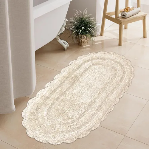 Miniatura 53 de Chardin home Alfombra de baño de ganchillo beige, alfombra de baño ovalada 100% algodón con borde de ganchillo artesanal hecho a mano, alfombra