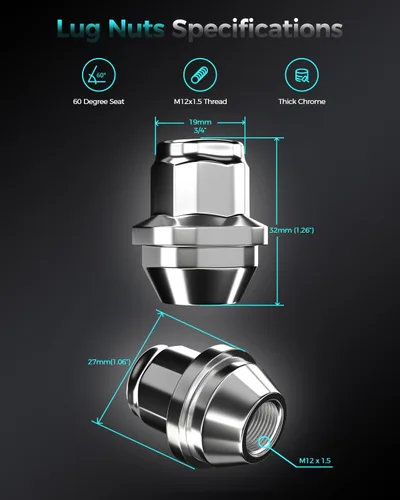 Miniatura 2 de Tuercas de llanta de una pieza M12x1.5 – Repuesto para Ford Fusion 2006-2019, Focus 2000-2019, rueda Escape Factory 2001-2020 – 20 tuercas cromadas