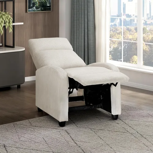 Miniatura 8 de Lexicon Sillón Reclinable de Pana con Respaldo Abatible, Silla de Brazo Reclinable con Respaldo de Empuje, Marco de Madera Maciza y Base de Metal