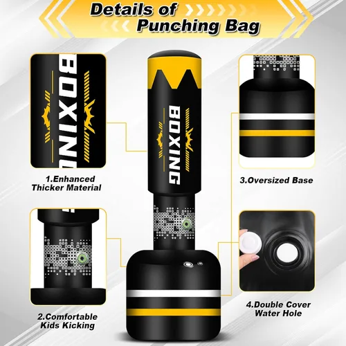 Miniatura 6 de Upgrated Standing Punching Bag for Adults with Automatic Built in Air Pump, 69'' Heavy Bag Boxing Equipment with 12OZ Gloves Kicking Bag for