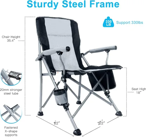 Miniatura 2 de Silla de camping para adultos, silla de césped plegable portátil para exteriores, silla de campamento resistente con soporte de hasta 330 libras