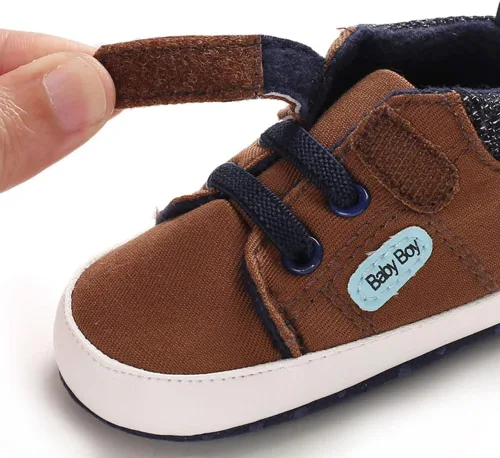 Miniatura 6 de Sekantrol Zapatos de cuna para recién nacidos, zapatos de bebé para niños y niñas, suela de goma suave, zapatos de moda de caña alta antideslizantes