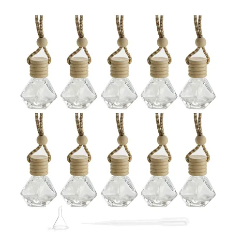 10 paquetes de difusores colgantes para automóvil, botellas de perfume de vidrio vacías, difusor de ambientador, botella, colgante, aceite,