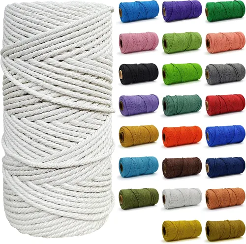Miniatura 17 de Cuerda de Algodón 8mm x 20 Yardas - Cuerda de Macramé Natural Sin Blanquear - Cuerda de Algodón Trenzada de 3 Hilos para Colgar en la Pared, Blanco