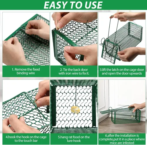 Miniatura 5 de Qualirey Trampa para Ratas Humanitaria de 4 Piezas, Trampa de Jaula para Ardillas Listadas y Ardillas, Trampa Plegable para Roedores para Animales