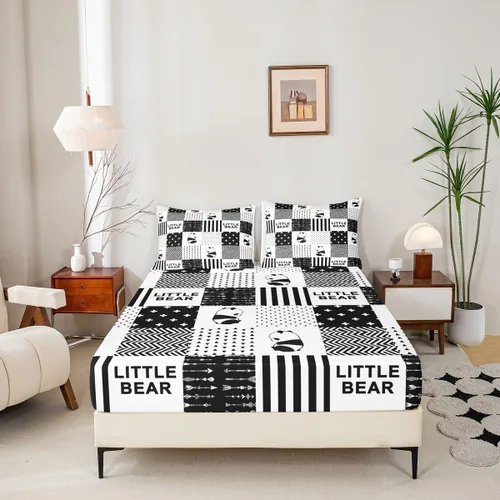 Miniatura 4 de Cute Panda - Sábana bajera ajustable para niños, tamaño individual, diseño de rayas geométricas de animales salvajes, decoración de habitación