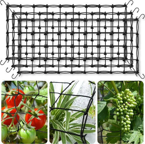 Red de enrejado para tienda de cultivo de 2 x 4 pies, paquete de 3 redes elásticas resistentes con ganchos de acero, soporte hidropónico flexible