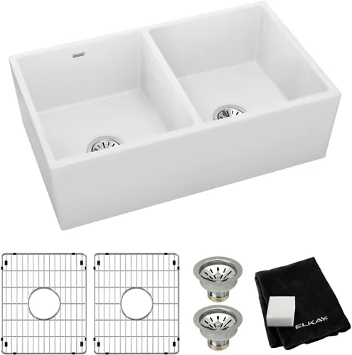 Miniatura 22 de Elkay SWU1517WH - Fregadero de barra de montaje inferior de arcilla refractaria de 16-7/16" x 18-15/16" x 9-1/16", color blanco