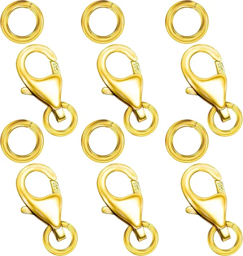 Miniatura 9 de Cierres de langosta de oro de 18 quilates para hacer joyas, cierre de pinza de langosta de plata de ley 925 con anillos de salto para collares