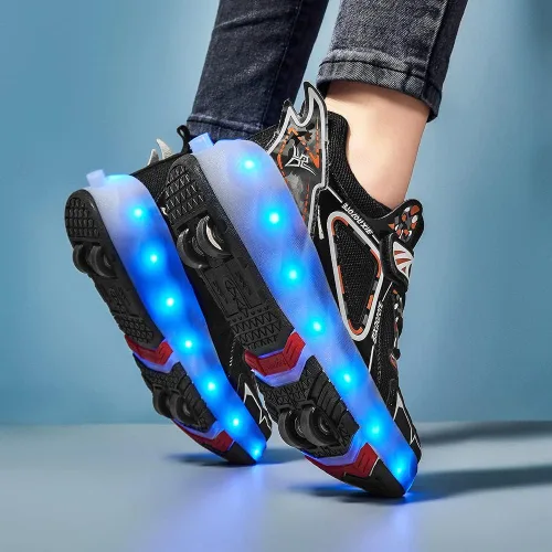 Miniatura 8 de Zapatos con ruedas para niños 4 ruedas mejoradas, modelo 16 LED, recargable, colorido, para niñas, niños, tenis retráctiles, zapatos de skate