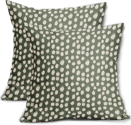 Miniatura 54 de Fundas de almohada marrón y blancas de 18 x 18 pulgadas, juego de 2 almohadas boho grises con lunares, fundas de almohada modernas estampadas