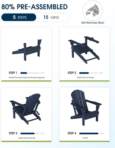 Miniatura 5 de MUCHENGHY Sillas Adirondack plegables, sillas de patio, sillas de césped, silla para exteriores, silla Adirondack de plástico, hoguera, resistente a