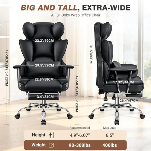 Miniatura 2 de ALLGOD Silla de oficina cómoda, silla ejecutiva grande y alta, silla ancha ergonómica de respaldo alto con reposapiés, silla de escritorio Negro