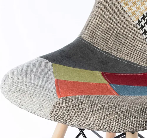 Miniatura 9 de Silla de comedor moderna de mediados de siglo tapizada de plástico multicolor Patchwork DSW Shell con patas Eiffel de clavija de madera