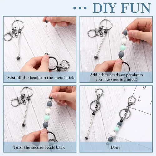 Miniatura 5 de Tondiamo 12 llaveros con cuentas, barras a granel, llavero de metal con cuentas en blanco para manualidades, regalo de bricolaje Gris