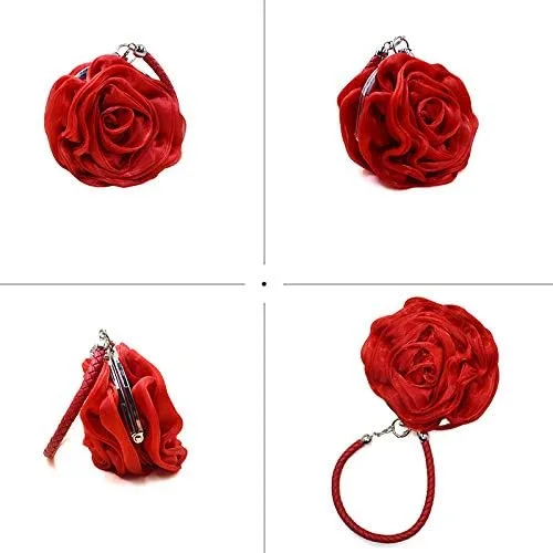 Miniatura 6 de Buddy - Bolso de mano de satén suave para mujer, con forma de rosa, para boda, fiesta