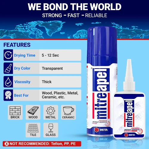 Miniatura 7 de MITREAPEL CA Glue with Activator Kit 2x3.5oz-2x13.5fl oz Instant Bond Adhesivo profesional de cianoacrilato y súper pegamento acelerador