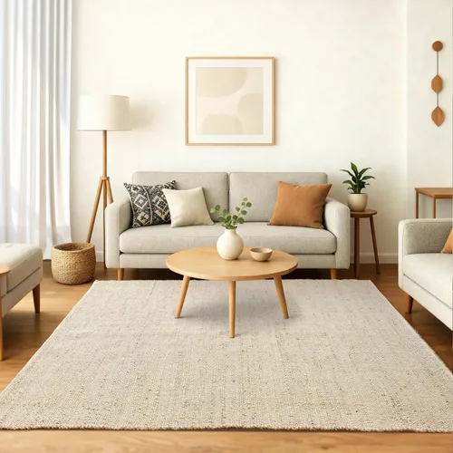 Miniatura 2 de GRUHUM Alfombra rectangular de algodón de yute de 5 x 8 pies, tejida a mano, de tela natural, para sala de estar, dormitorio y cocina, alfombra