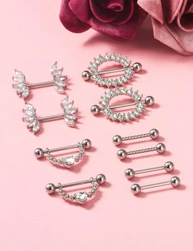 Miniatura 5 de Vqoxaggi - Piercing para pezón de acero quirúrgico de 14 G para mujer, con gargantilla, collar de corazón, pezón, barra de piercing para pezón