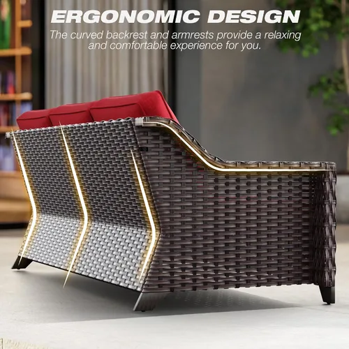 Miniatura 6 de Joyside Sofá de patio – Sofá de ratán de 3 plazas, sofá de respaldo alto para todo tipo de clima, tamaño grande mejorado con cojines de asiento de 4